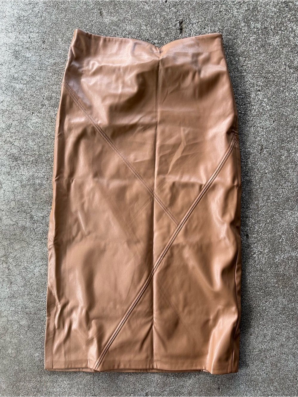 Hem & Thread Brown Faux Leather Midi Skirt